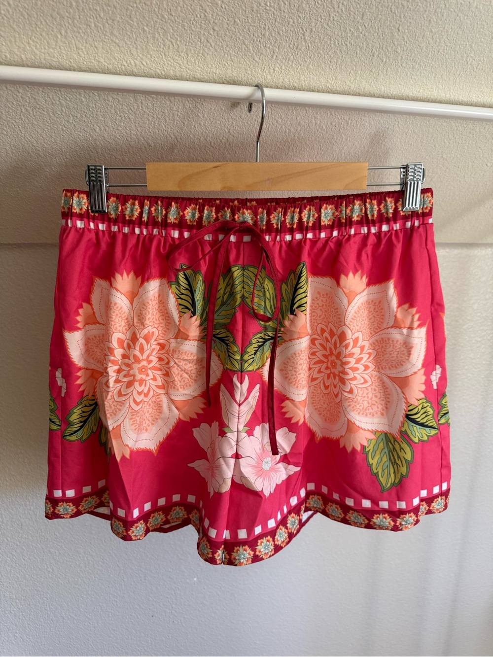 Pink Floral Drawstring Shorts